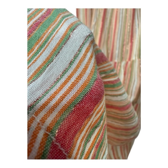 Linda Anderson Striped Square Neck Smocked Back Gold Shimmer Sundress Size Large - Picture 10 of 16